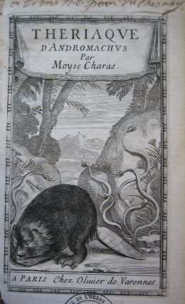 1952 1.66 Livre ancien Thériaque d'Andromaque, 1668 Thériaque d'Andromachus...